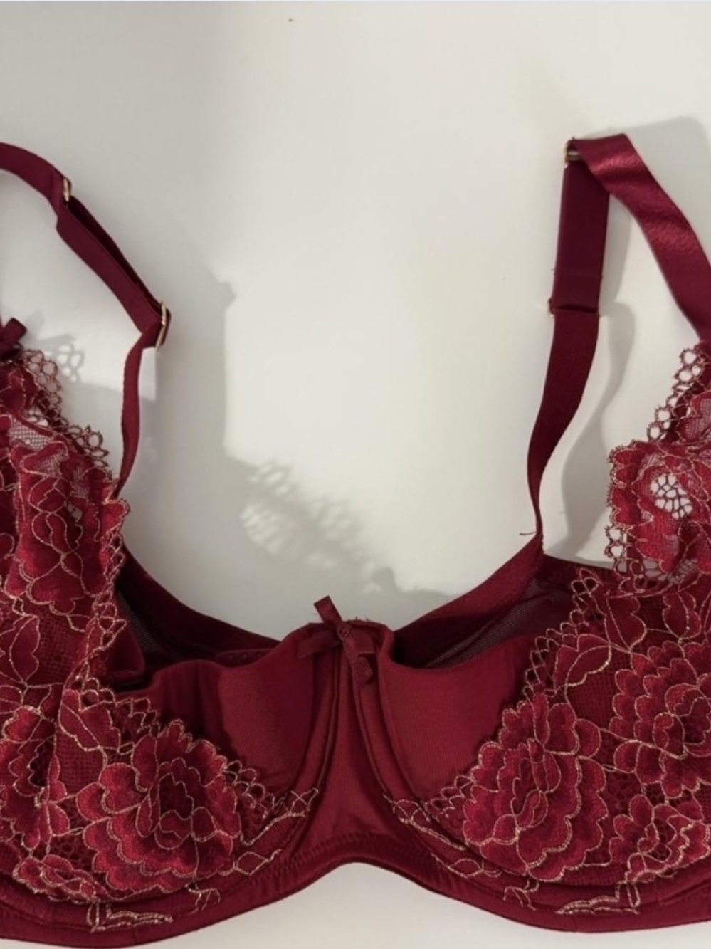 Cacique Red Lace Balconette Bra with Floral Embroidery 38D